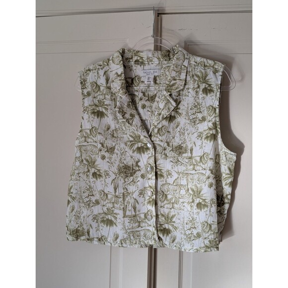 Rachel Zoe Linen 2-pc Top + Wide Leg Cropped Pants Green & Ivory Toile Sz Large - Picture 3 of 9